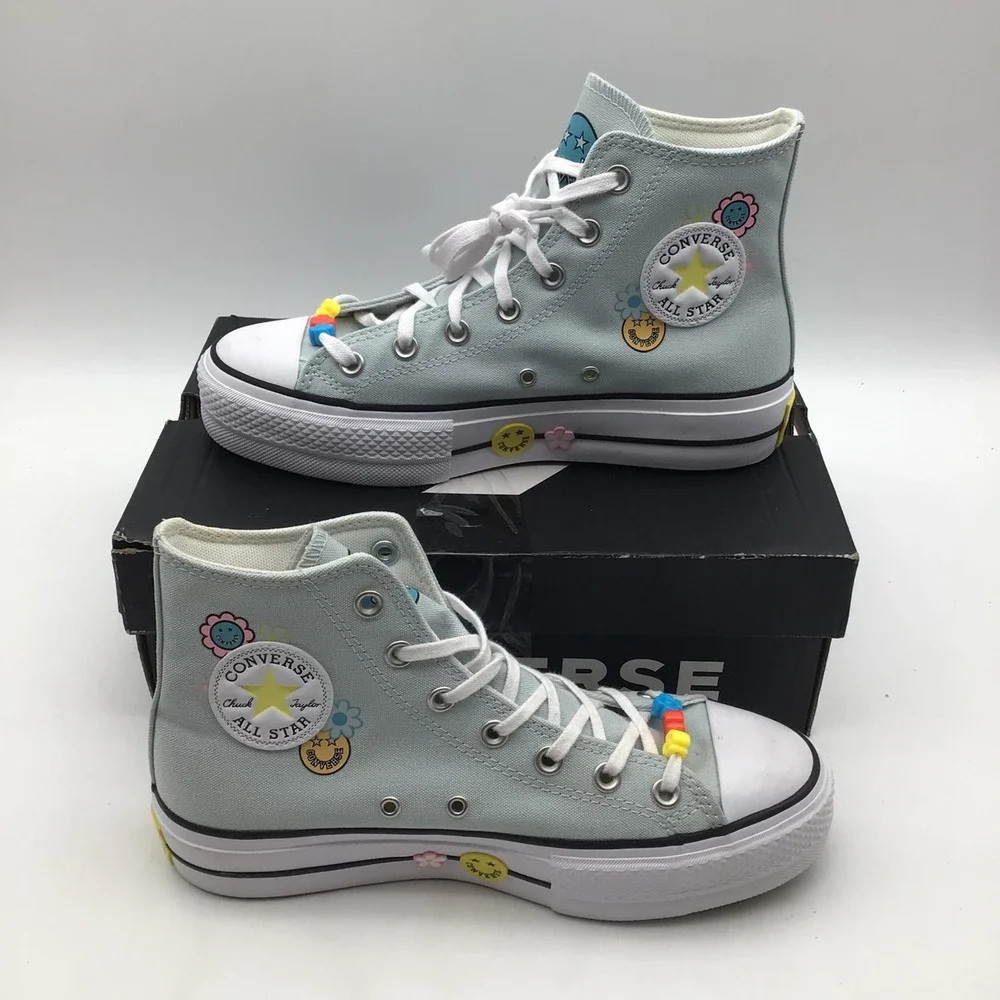 Converse CTAS Lift Hi Sunflower Smiles Blue Platform Sneakers A16296C Size 8 NEW